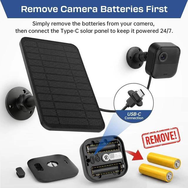 Alt view image 2 of 7 - 4W Solar Panel for Blink Outdoor 4 Camera, Waterproof Solar Charger, 2 Pack | for Blink Outdoor 2K+/4(4th Gen)/(3rd and for XT2/XT Camera(Not Included), Adjustable Mount, 13.1ft Cable