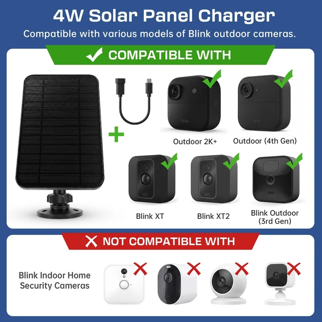 Alt view image 6 of 7 - 4W Solar Panel for Blink Outdoor 4 Camera, Waterproof Solar Charger, 2 Pack | for Blink Outdoor 2K+/4(4th Gen)/(3rd and for XT2/XT Camera(Not Included), Adjustable Mount, 13.1ft Cable