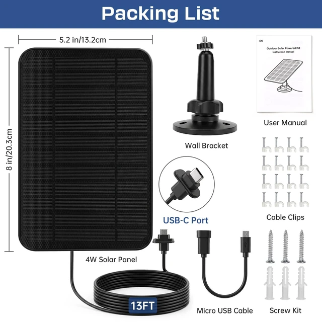 Alt view image 7 of 7 - 4W Solar Panel for Blink Outdoor 4 Camera, Waterproof Solar Charger, 2 Pack | for Blink Outdoor 2K+/4(4th Gen)/(3rd and for XT2/XT Camera(Not Included), Adjustable Mount, 13.1ft Cable