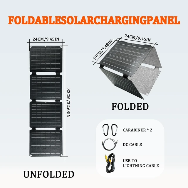 Alt view image 2 of 7 - 30W Quad-Fold Portable Solar Panel, 2.0lb Monocrystalline Solar Charger with USB-A, USB-C &18V DC Output, for Camping, Hiking, Backpacking, iPhone, Android & Small Power StationsBullet Points