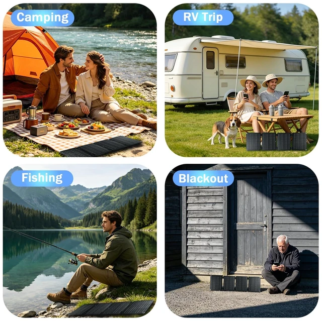 Alt view image 7 of 7 - 30W Quad-Fold Portable Solar Panel, 2.0lb Monocrystalline Solar Charger with USB-A, USB-C &18V DC Output, for Camping, Hiking, Backpacking, iPhone, Android & Small Power StationsBullet Points