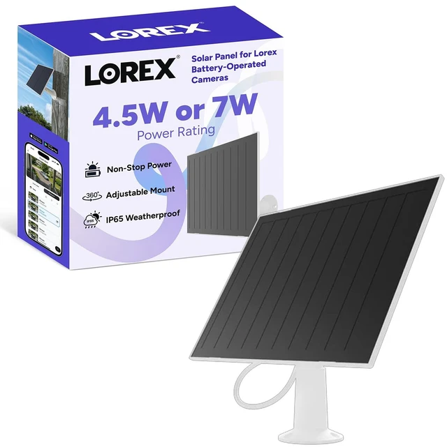 Main image of Lorex Solar Panel for Battery Operated Cameras | 7-Watt, USB C and Micro-USB Adaptor | Weatherproof