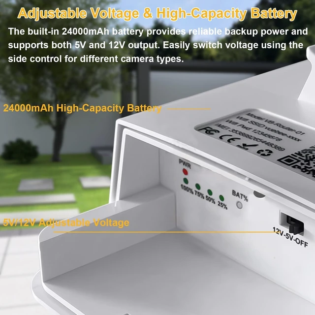 Alt view image 3 of 6 - Zivif 20W Solar Panel Kit with 24000mAh Battery for Security Cameras | 5V and 12V adjustable output, USB-C, DC 5.5x2.1mm, DC 3.5x1.35mm, DC 4.0x1.7mm plugs, IP66 waterproof, 360° adjustable mount