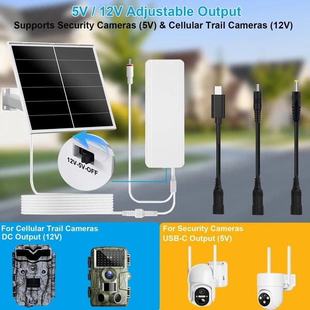 Alt view image 2 of 6 - Zivif 20W Solar Panel Kit with 24000mAh Battery for Security Cameras | 5V and 12V adjustable output, USB-C, DC 5.5x2.1mm, DC 3.5x1.35mm, DC 4.0x1.7mm plugs, IP66 waterproof, 360° adjustable mount