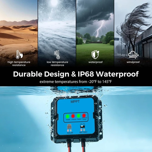 Alt view image 6 of 7 - 12V 20W Smart MPPT Solar Battery Charger Trickle Tender Maintainer, IP68 Waterproof Solar Panel Kit with Adjustable Mount Bracket, for Cars RVs Boats Motorcycles Trucks