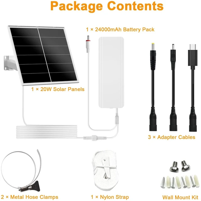 Alt view image 6 of 6 - Zivif 20W Solar Panel Kit with 24000mAh Battery for Security Cameras | 5V and 12V adjustable output, USB-C, DC 5.5x2.1mm, DC 3.5x1.35mm, DC 4.0x1.7mm plugs, IP66 waterproof, 360° adjustable mount