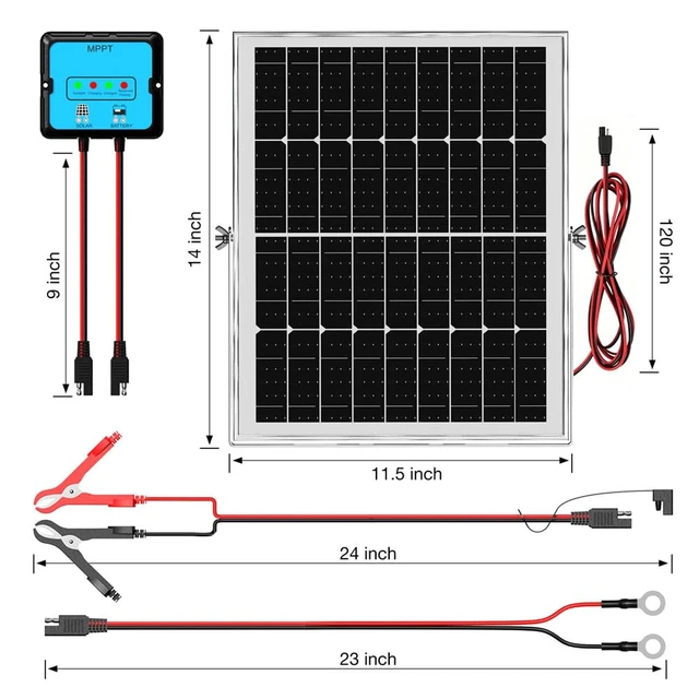 Alt view image 5 of 7 - 12V 20W Smart MPPT Solar Battery Charger Trickle Tender Maintainer, IP68 Waterproof Solar Panel Kit with Adjustable Mount Bracket, for Cars RVs Boats Motorcycles Trucks