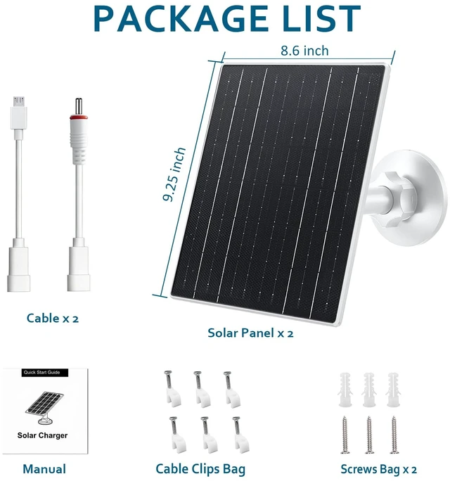 Alt view image 2 of 7 - 10W 5V Solar Charger Compatible with Battery Powered Camera | Solar panel for security cameras, USB-C, USB & DC 5.5×2.1mm ports, IP66 waterproof, 7.2ft cable, 360° adjustable mount