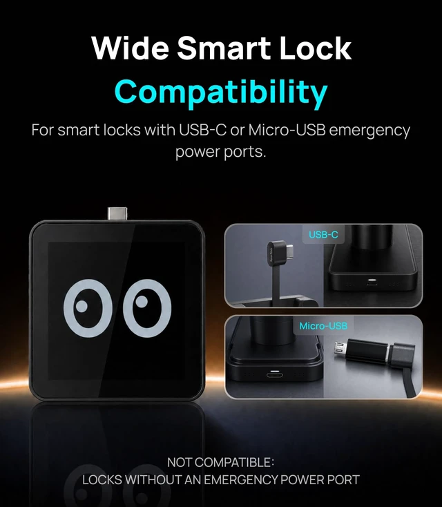 Alt view image 4 of 7 - Loofae Solar Panel for Smart Lock, LockPower Infinity for Fingerprint Door Lock, IP64 Waterproof Solar Charger, Easy Installation, Built-in 1500mAh Battery & Retractable USB-C Cable, Black