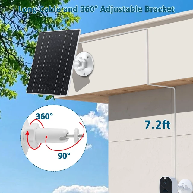 Alt view image 5 of 7 - 10W 5V Solar Charger Compatible with Battery Powered Camera | Solar panel for security cameras, USB-C, USB & DC 5.5×2.1mm ports, IP66 waterproof, 7.2ft cable, 360° adjustable mount