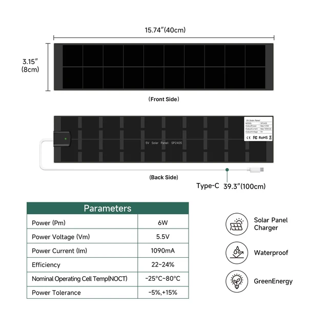 Alt view image 4 of 6 - JOYENG USB-C Solar Charging Panel, 5V Max 5.5W Power Wall Mount Solar Charger Accessory, Universal Compatible with Zebra Roller Cellular Roman Electric Window Blinds, 15.7x3.1 Inches Black, 1 Piece