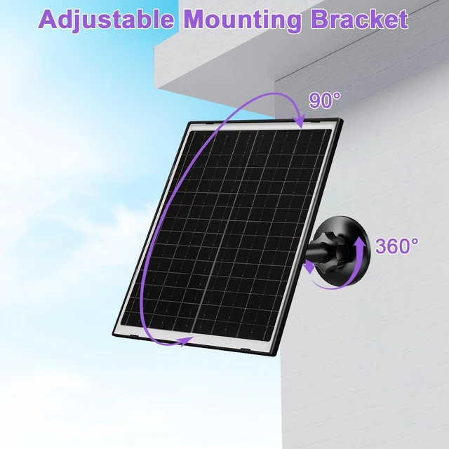 Alt view image 5 of 6 - FUTUREZEN 10W Solar Panel for Arlo Essential 2K/XL/Spotlight Cam, 2 Pack | glass panel, USB-C and Micro USB plugs, 5V output, IP66 waterproof, 360° adjustable mount, 7.2ft cable