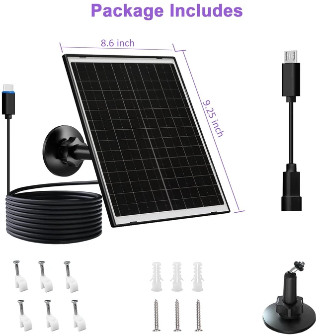 Alt view image 6 of 6 - FUTUREZEN 10W Solar Panel for Arlo Essential 2K/XL/Spotlight Cam, 2 Pack | glass panel, USB-C and Micro USB plugs, 5V output, IP66 waterproof, 360° adjustable mount, 7.2ft cable