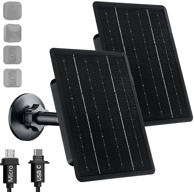 Main image of FUTUREZEN 4W Solar Panel for Blink Outdoor 4/3 XT/XT2 Camera, 2 Pack | 3.7V USB-C/Micro USB Solar Charger with 2600mAh Battery, Waterproof Rubber Plug, 10ft Cable, IP66 waterproof