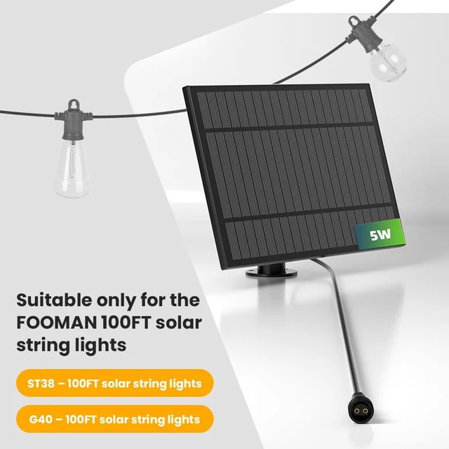 Alt view image 2 of 7 - FOOMAN Replacement 5W Solar Panel with USB Charging | Compatible Only with FOOMAN Solar Led Outdoor String Lights, IP44 Waterproof, 5 Lighting Modes, 1 Pack Solar Panel