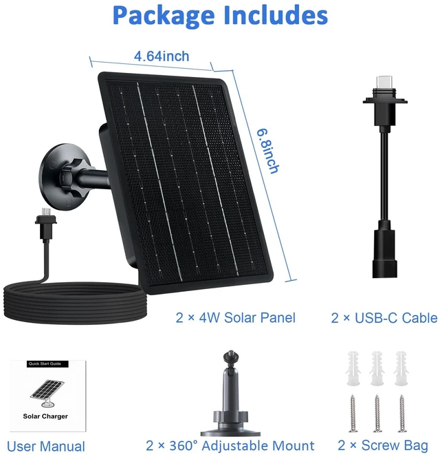 Alt view image 7 of 7 - FUTUREZEN 4W Solar Panel for Blink Outdoor 4/3 XT/XT2 Camera, 2 Pack | 3.7V USB-C/Micro USB Solar Charger with 2600mAh Battery, Waterproof Rubber Plug, 10ft Cable, IP66 waterproof