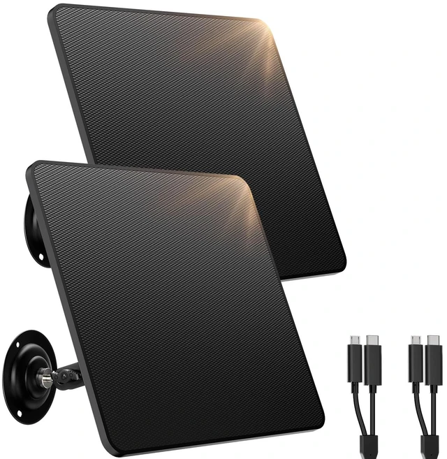 Main image of Solar Panel for Security Cameras 6W 2 Pack Solar Battery Chargers with Micro USB & USB C, IP67 Waterproof with 360° Adjustable Mount