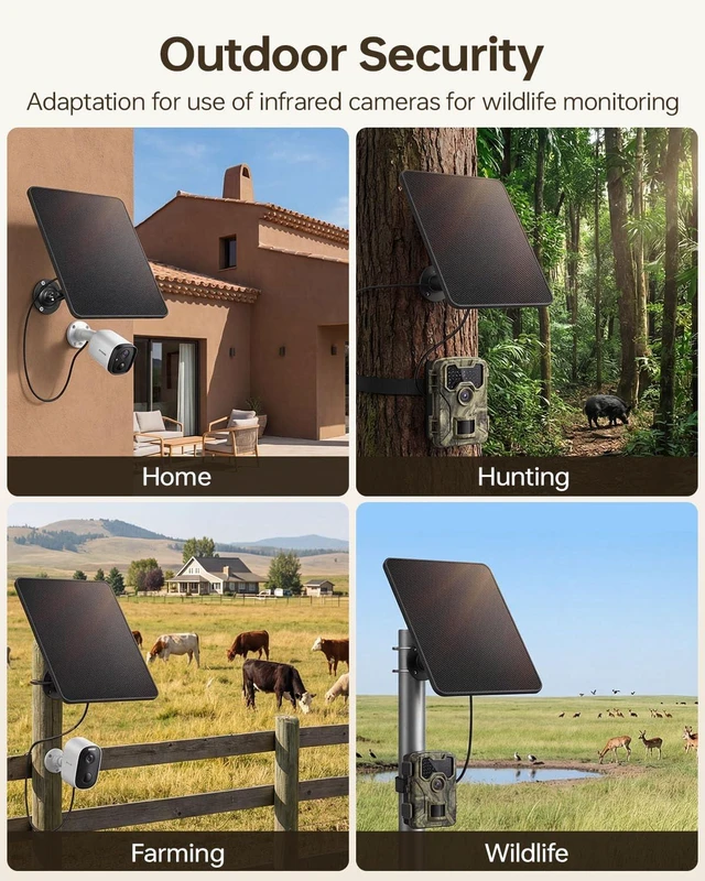 Alt view image 4 of 7 - Solar Panel for Security Cameras 6W 2 Pack Solar Battery Chargers with Micro USB & USB C, IP67 Waterproof with 360° Adjustable Mount