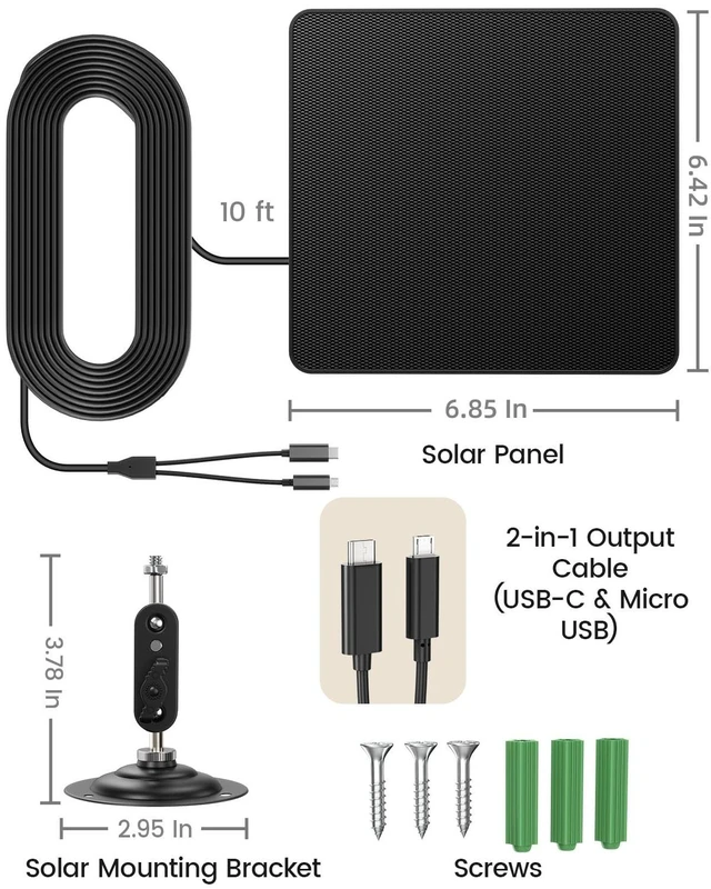 Alt view image 7 of 7 - Solar Panel for Security Cameras 6W 2 Pack Solar Battery Chargers with Micro USB & USB C, IP67 Waterproof with 360° Adjustable Mount