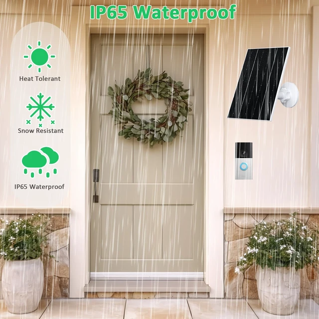 Alt view image 5 of 7 - FUTURENZEN 4W Solar Panel Kit for Ring Video Doorbell 3/3 Plus/4, Includes 2600mAh Rechargeable Battery Pack, 16.4ft Cable, 360° Adjustable Mount