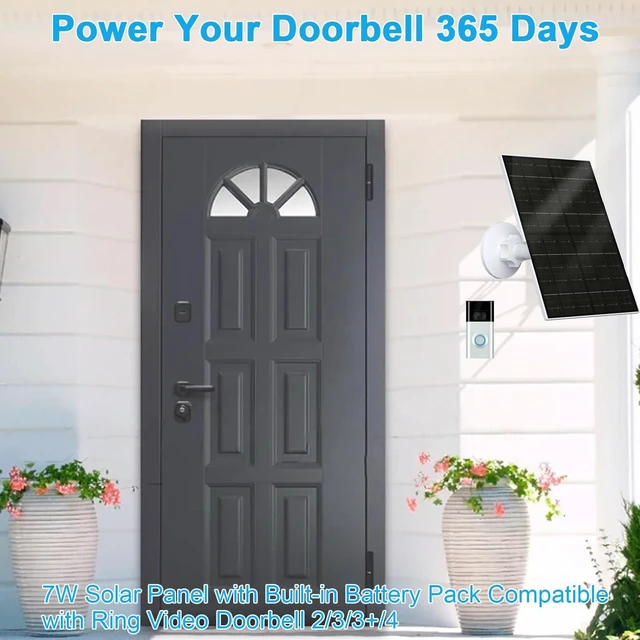 Alt view image 3 of 7 - FUTURENZEN 7W Solar Panel Kit for Ring Video Doorbell 3/3 Plus/4, 2 Pack | 2600mAh battery, 16.4ft cable, IP65 waterproof, 360° adjustable mount