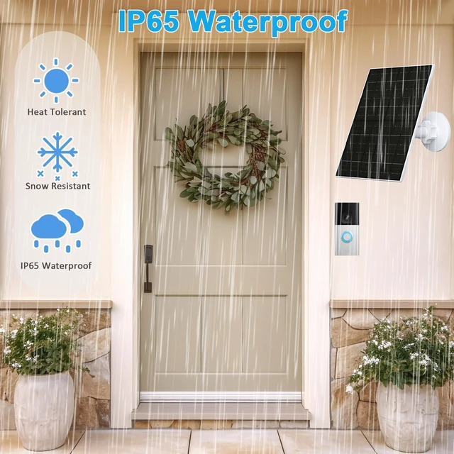 Alt view image 4 of 7 - FUTURENZEN 7W Solar Panel Kit for Ring Video Doorbell 3/3 Plus/4, 2 Pack | 2600mAh battery, 16.4ft cable, IP65 waterproof, 360° adjustable mount