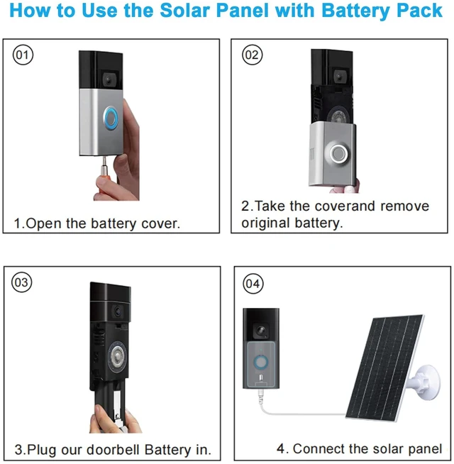 Alt view image 6 of 7 - FUTURENZEN 7W Solar Panel Kit for Ring Video Doorbell 3/3 Plus/4, 2 Pack | 2600mAh battery, 16.4ft cable, IP65 waterproof, 360° adjustable mount