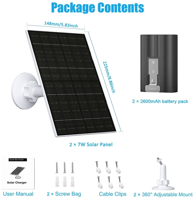 Alt view image 7 of 7 - FUTURENZEN 7W Solar Panel Kit for Ring Video Doorbell 3/3 Plus/4, 2 Pack | 2600mAh battery, 16.4ft cable, IP65 waterproof, 360° adjustable mount