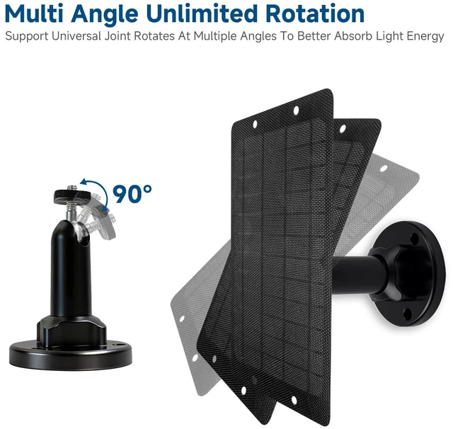 Alt view image 6 of 7 - 6W 5V Solar Panel with Type-C, Micro USB & Barrel Connectors, Universal Camera Solar Panel with Honeycomb High-Efficiency Surface, IP65 Waterproof Solar Charger with Mount 2 Pack