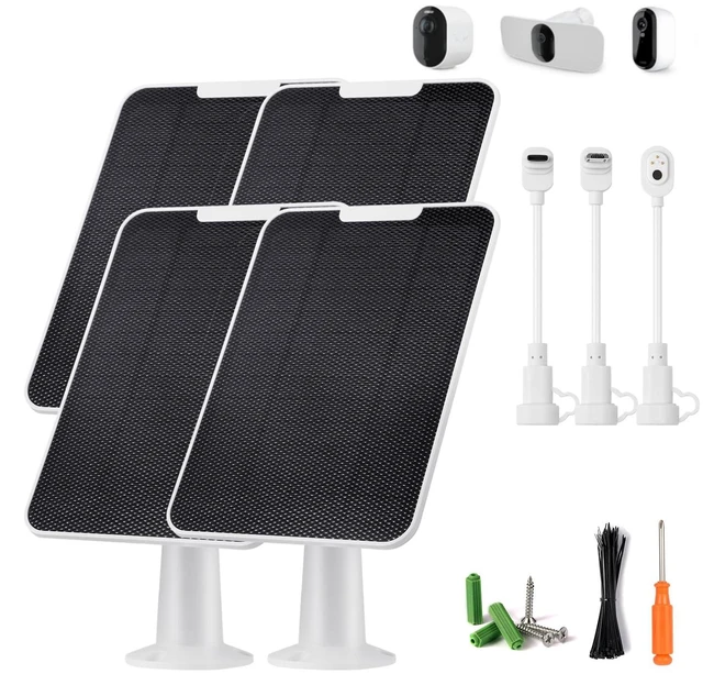 Main image of Solar Panel Charger Compatible with Essential Series, Pro 6/6 XL/5S/4/3, Go 2, Ultra Series & Wireless Floodlights, 6V 5W Solar Panel for Arlo Security Camera, P65 Weatherproof, 9.8ft Cable, 4 Pack