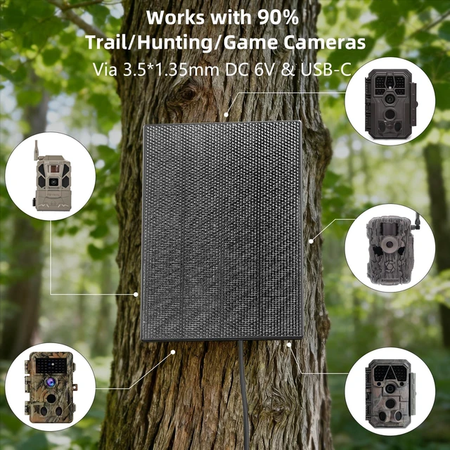 Alt view image 4 of 7 - LIYVZ 3W Trail Camera Solar Panel with Battery 4000mAh for Hunting Cameras with DC 6V USB-C 5V Charging, 2 Pack