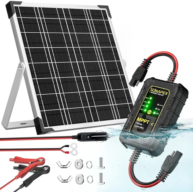 Main image of 25W Solar Trickle Charger 12V Battery Maintainer | Solar Panel With MPPT Charge Controller,Waterproof Solar Panel Kit for Car,Trailer,Motorcycle,Boat Marine,Rv,and Truck.