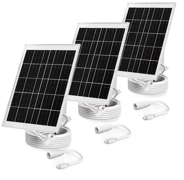 Main image of Solar Panel for Ring Camera, 3 Pack 5V 8W Solar Charger Compatible with Ring Spotlight & All-New Stick Up Outdoor Cam Battery, 10ft Long Cable with Ring Barrel Plug to USB-C Adapter