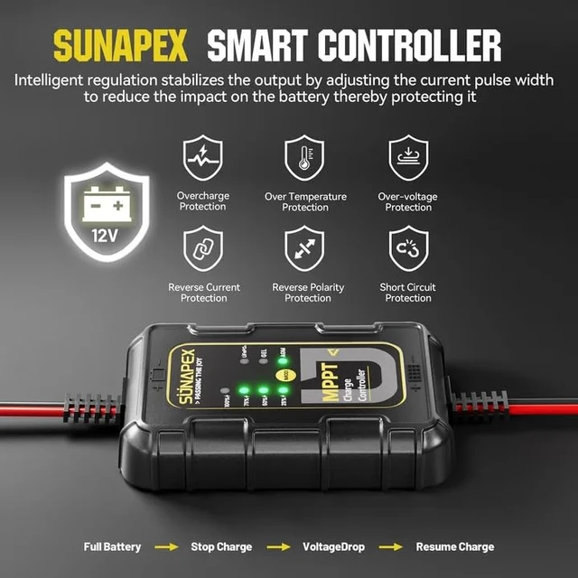 Alt view image 3 of 7 - 25W Solar Trickle Charger 12V Battery Maintainer | Solar Panel With MPPT Charge Controller,Waterproof Solar Panel Kit for Car,Trailer,Motorcycle,Boat Marine,Rv,and Truck.