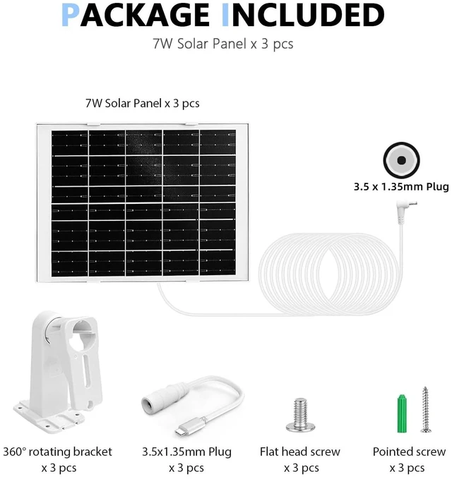Alt view image 3 of 6 - Solar Panel for Ring Camera, 3 Pack 5V 8W Solar Charger Compatible with Ring Spotlight & All-New Stick Up Outdoor Cam Battery, 10ft Long Cable with Ring Barrel Plug to USB-C Adapter