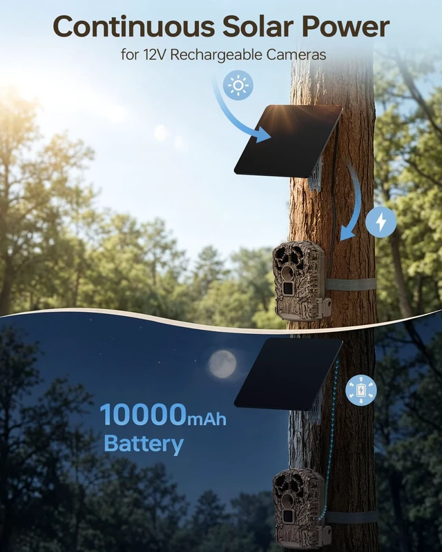 Alt view image 2 of 7 - Trail Camera Solar Panel, KJK 6W Solar Battery Charger 12V/1.5A with 10000mAh Built-in Battery, IP67 Waterproof for Cellular & Wireless Hunting Cameras