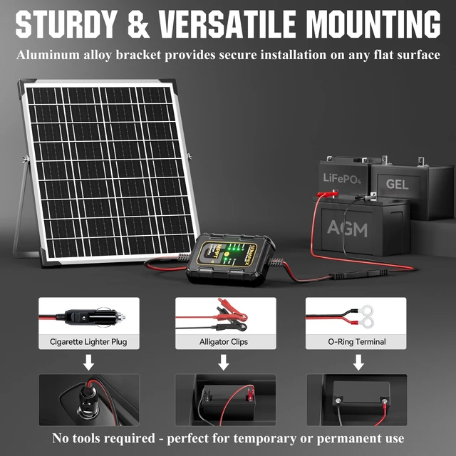 Alt view image 7 of 7 - 25W Solar Trickle Charger 12V Battery Maintainer | Solar Panel With MPPT Charge Controller,Waterproof Solar Panel Kit for Car,Trailer,Motorcycle,Boat Marine,Rv,and Truck.