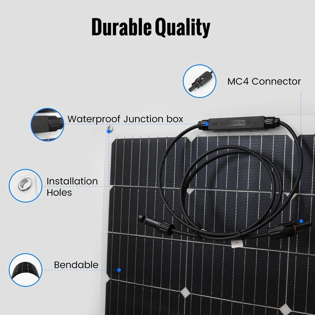 Alt view image 5 of 7 - 100W 12V Flexible Solar Panel, High Efficiency PERC Monocrystalline Solar Panel, Ultra-Thin Lightweight 4.19lbs, IP67 Waterproof for RV, Boat, Camping, Home Roof, Balcony-White