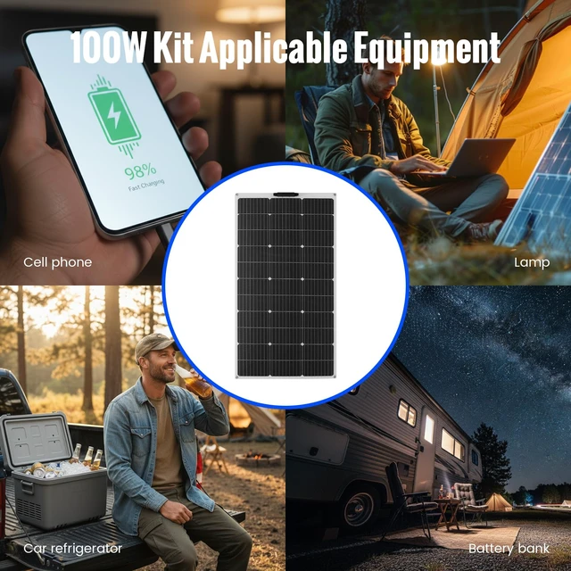 Alt view image 7 of 7 - 100W 12V Flexible Solar Panel, High Efficiency PERC Monocrystalline Solar Panel, Ultra-Thin Lightweight 4.19lbs, IP67 Waterproof for RV, Boat, Camping, Home Roof, Balcony-White
