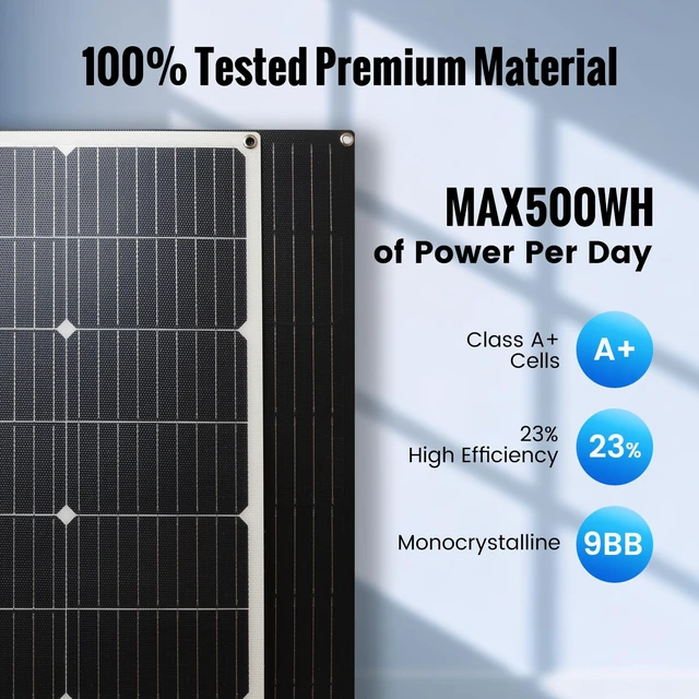 Alt view image 4 of 7 - 100W 12V Flexible Solar Panel, High Efficiency PERC Monocrystalline Solar Panel, Ultra-Thin Lightweight 4.19lbs, IP67 Waterproof for RV, Boat, Camping, Home Roof, Balcony-White