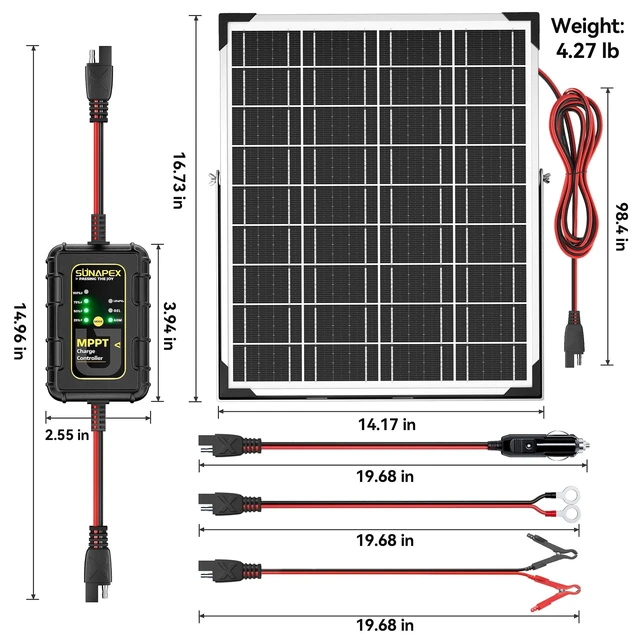 Alt view image 6 of 7 - 25W Solar Trickle Charger 12V Battery Maintainer | Solar Panel With MPPT Charge Controller,Waterproof Solar Panel Kit for Car,Trailer,Motorcycle,Boat Marine,Rv,and Truck.