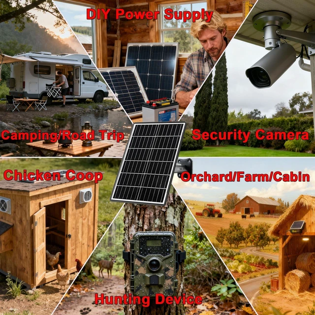 Alt view image 6 of 6 - 15W Solar Panel Kit with Built-in 16000mAh Battery Voltage: 5V/6V/9V/12V Current: 1.5A Features USB-C, Micro-USB, and DC 2.1/1.7/1.35mm Ports Compatible with All 3G/4G Trail Cameras
