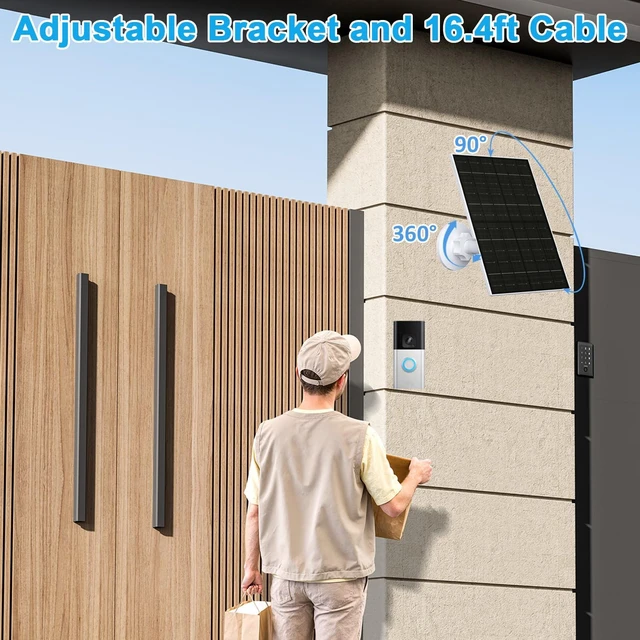 Alt view image 5 of 7 - FUTURENZEN 7W Solar Panel Kit for Ring Video Doorbell 3/3 Plus/4, 2 Pack | 2600mAh battery, 16.4ft cable, IP65 waterproof, 360° adjustable mount