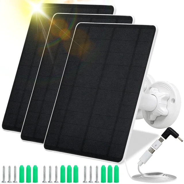Main image of Solar Panel for Security Camera,5W USB Solar Panel for Cameras DC 5V | Camera Solar Panel Charger Micro USB & USB-C & DC,IP65 Waterproof Solar Panel Charger for Camera with 360°Adjustable Mount