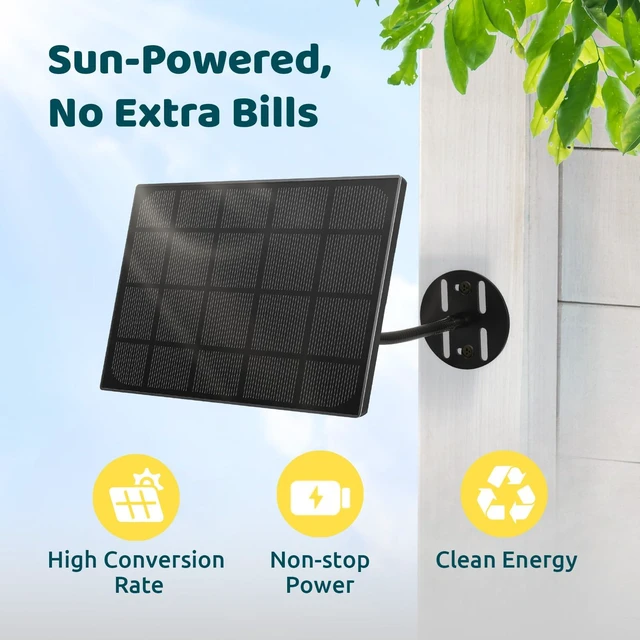 Alt view image 2 of 7 - Birdfy 3W Solar Panel for Smart Bird Feeder Camera, Type-C Charger for Birdfy Feeder, 360° Adjustable Swivel Mount, IP65 Waterproof for Outdoors, 3W Continuously Power Supply (9.8ft Chew-Proof Cable)