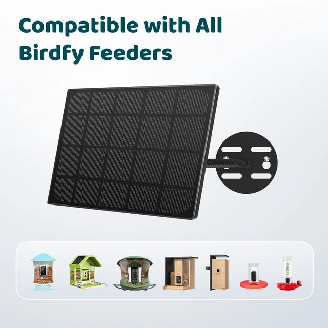 Alt view image 5 of 7 - Birdfy 3W Solar Panel for Smart Bird Feeder Camera, Type-C Charger for Birdfy Feeder, 360° Adjustable Swivel Mount, IP65 Waterproof for Outdoors, 3W Continuously Power Supply (9.8ft Chew-Proof Cable)