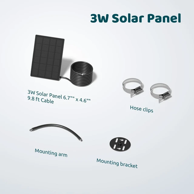 Alt view image 6 of 7 - Birdfy 3W Solar Panel for Smart Bird Feeder Camera, Type-C Charger for Birdfy Feeder, 360° Adjustable Swivel Mount, IP65 Waterproof for Outdoors, 3W Continuously Power Supply (9.8ft Chew-Proof Cable)