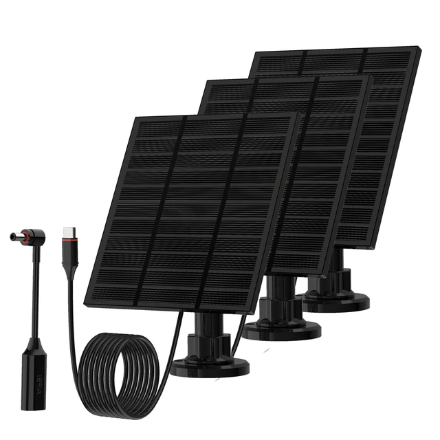 Main image of 5W 5VSolar Panels for Ring Camera Outdoor with USB-C&DC Adapter, 3Pack | IP65 Waterproof, Works in Rain, Solar Panel Charger for Spotlight Cam&Stick Up Cam, 360°Adjustable&10FT Long Cable