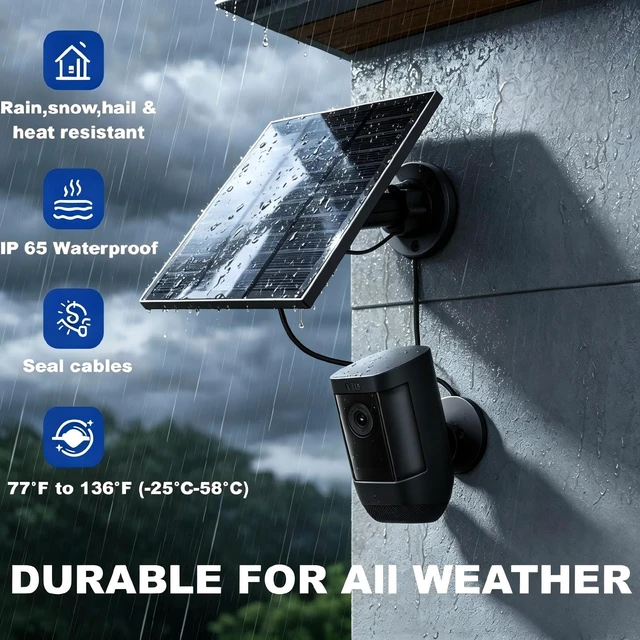 Alt view image 4 of 7 - 5W 5VSolar Panels for Ring Camera Outdoor with USB-C&DC Adapter, 3Pack | IP65 Waterproof, Works in Rain, Solar Panel Charger for Spotlight Cam&Stick Up Cam, 360°Adjustable&10FT Long Cable
