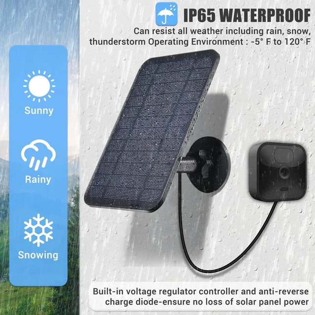 Alt view image 6 of 6 - Solar Panel for Blink Camera, Solar Panel Compatible with Blink Outdoor 3rd Gen XT XT2 Camera, IP65 Waterproof, 13.12ft Cable, Wall Mount, 2 Pack